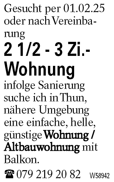 2 1/2 - 3 Zi.-Wohnung