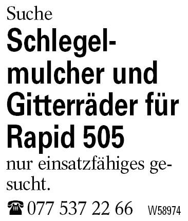 Schlegelmulcher und Gitterräder für Rapid 505