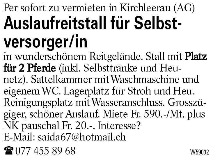 Auslaufreitstall für Selbst-   versorger/in