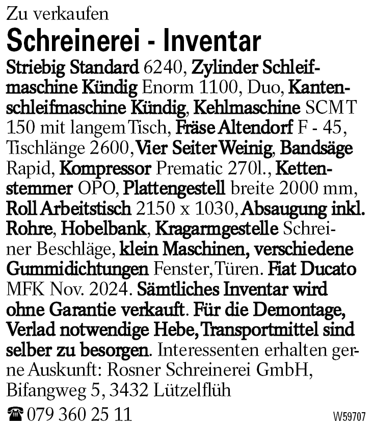 Schreinerei - Inventar