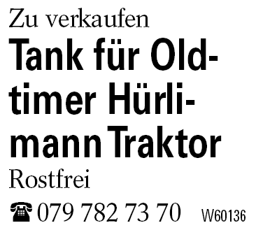 Tank für Oldtimer Hürlimann Traktor