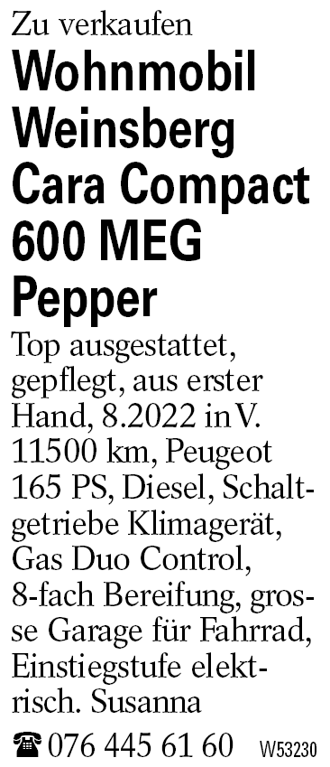 Wohnmobil Weinsberg Cara Compact 600 MEG           Pepper